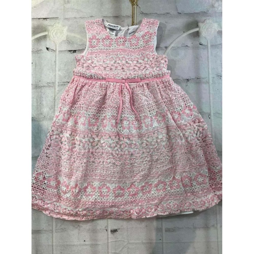 Whimisical Crochet Printed Lace Pink White Toddler Girl Dress Size 3T (SKU: 21G)